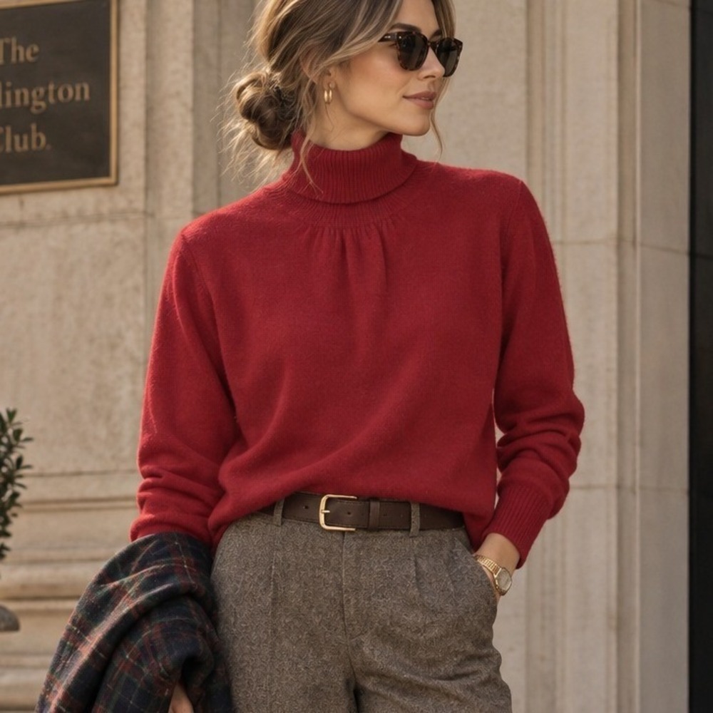 Apt 9 100% Cashmere Sweater Women XL Turtleneck Lightweight Preppy Heritage
